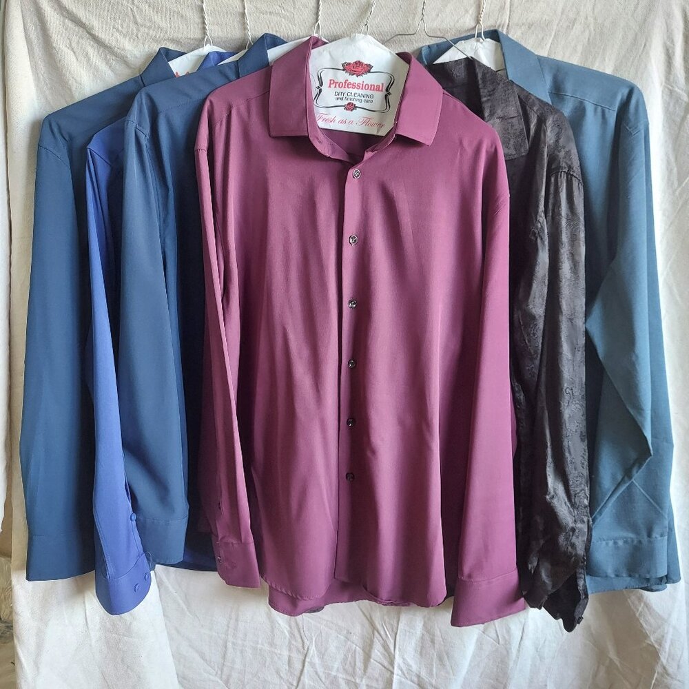 Lot of 6 Men's Stretch Long Sleeve Button Down Dress Shirt - M/L